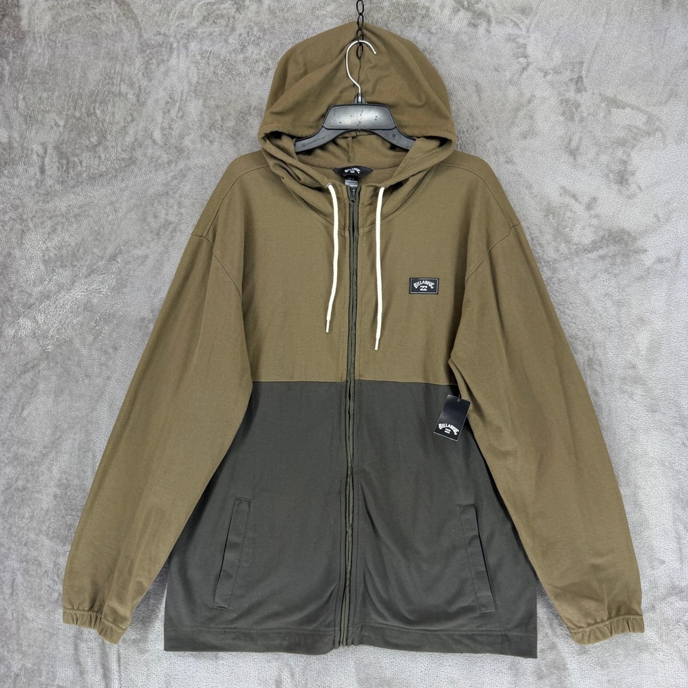 Billabong Full Zip Hoodie Mens XL 24A4802403 Olive Green Colorblock NEW